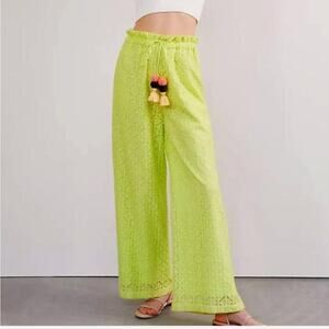 Anthropologie Ollari Lacy Wide Leg Tassel Pants Trousers Lime Green Women’s S